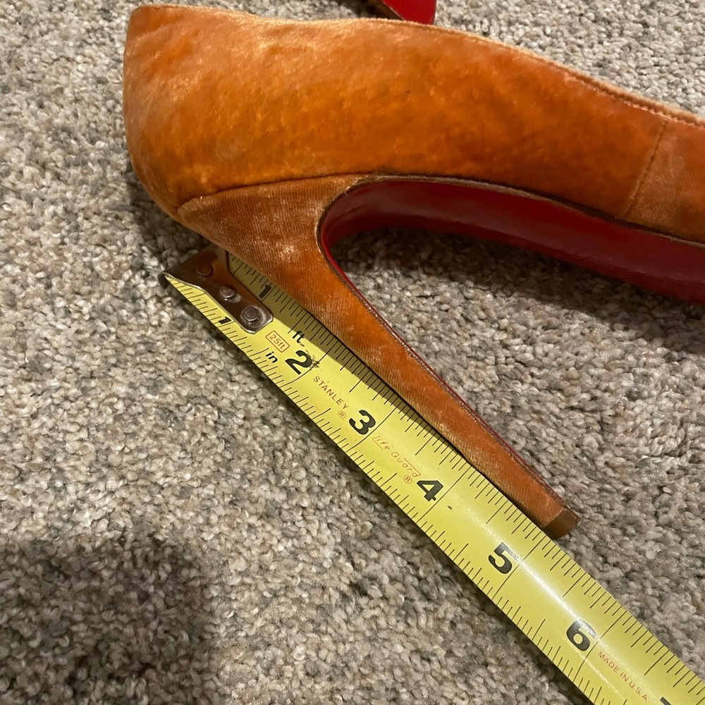 Christian Louboutin Orange and Blue Suede Pointed-Toe Pumps - Picture 8 of 9
